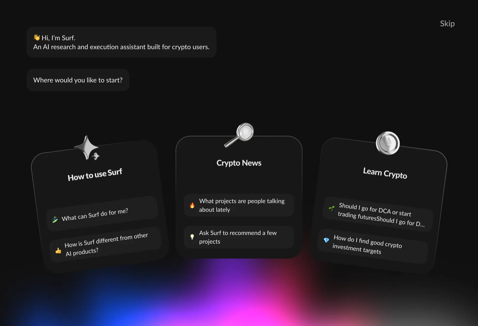 Onboarding — dark mode
