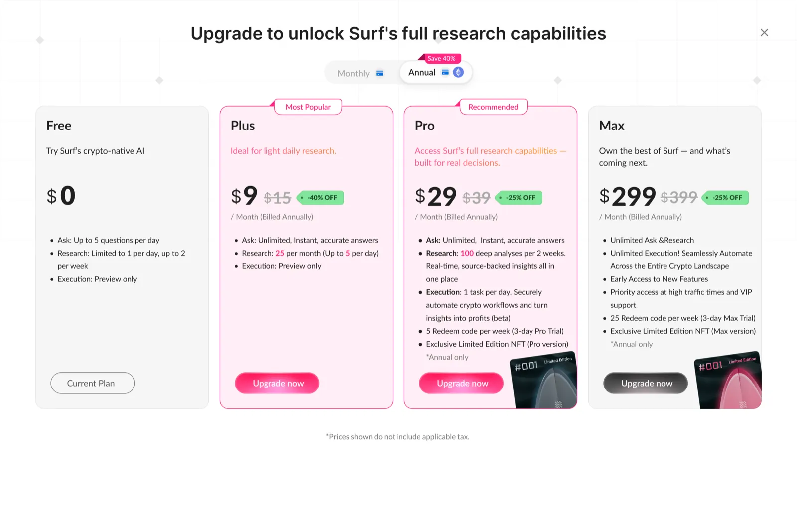 Pricing — light mode